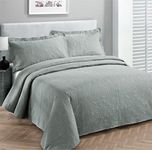 (Full/Queen, Grey) - Fancy Collection 3pc Luxury Bedspread Coverlet Embossed Bed Cover Solid Grey New Over Size 250cm x 270cm Full/queen