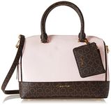 Calvin Klein Ashley-Barrel Satchel, Crystal Pink/Brown/Khaki Pearlized Patent