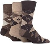 SOCK SHOP GENTLE GRIP Non-Binding Cotton Business Socks 3 Pair (Mens 6-11UK 7-12US Leven Argyle Brown)