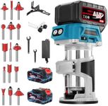 Yofuly Cordless Wood Palm Router Tool, 21V Electric Trim Router with 2PCS 4.0Ah Batteries & Charger, Brushless Power Hand Routers for Woodworking Handheld Edge Trimmer with 15PCS 1/4" Router Bits