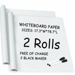 2 Rolls Whiteboard Paper Sticker Roll, DIY Self-Adhesive Dry Erase Paper Film, Large 17.3" X 78.7" with 2 Black Water-Based Pens, Chalkboard Wallpaper for Home Office