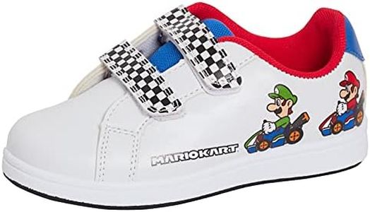 Super Mario Brothers Trainers Boys Sports Sneakers Mario Kart Casual Skate Shoes, White, 11 US