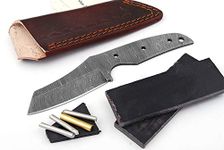 ColdLand 8" Damascus Steel Knife Making Kits - Knife Making Supplies Include Blank Knife Steel Damascus Blade, Brass Pin, Knife with Sheath, Wood Handle Scales - Build your Own Knife Kit NB104