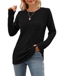 WNEEDU Long Sleeve Loose Pullover Sweater for Women Casual Shirt Crew Neck Lightweight Tunic Tops Black Large