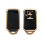 AUTOFRILL TPU Car Key Cover for Maruti Suzuki Baleno, Grand Vitara, XL6, Swift, Brezza, Celerio, Ignis, Ertiga, Dzire, Fronx, Urban Cruiser, Glanza, Hyryder 2 Button Smart Key Cover (Black-Gold)