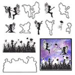 Hying Spring Fairy Flowers Butterfly Clear Stamps and Dies for Card Making, Princess Girls Wings Rubber Stamps Floral Grass Fairy Die Cuts Seal for Crafting DIY Scrapbooking Photo Album Decorations