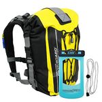 OverBoard Premium Waterproof Backpack | 20 Liter Floating Pack | 100% Waterproof Dry Bag with 2-Way Roll Top Sealing System (Yellow)