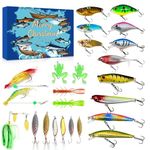 Fishing Advent Calendar 2024 Mens Adult, 24 Days Fishing Tackle Advent Calendar Set Christmas Countdown, Fishing Lure with Spoons Minnow Popper Crankbait, Xmas Surprise Fishing Gift for Men Father