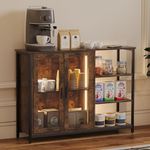 LVSOMT LED Farmhouse Coffee Bar Cabinet, Wine Cabinets with Removable Wine Rack, Buffet Cabinet with Motion Sensor for Kitchen, Dining Room (Brown-43.3''L)