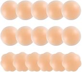 FJYQOP 8 Pairs Nipple Covers for Women, Silicone Reusable Pasties Adhesive Invisible Nippleless Covers Sticky Breast Petal Nude, Nude