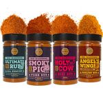 Classic Selection of Premium BBQ Seasonings - Holy Cow, Angel’s Wings, Smoky Pig, Ultimate Rub BBQ Rubs | Pack of 4 | 100% Natural | Great Foodie Gift