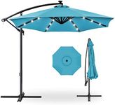 Best Choice Products 10ft Solar LED Offset Hanging Market Patio Umbrella for Backyard, Poolside, Lawn and Garden w/Easy Tilt Adjustment, Polyester Shade, 8 Ribs - Sky Blue