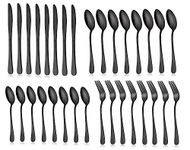 Ginoya Brothers - Luxury Black Metal Finish Spoon Set of 8 for Dine Copper Cutlery Spoon Set Long Handle for Iced Tea Spoon Set,Butter Knife,Tea Spoon,Dessert Salad Fork (32)