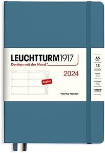 LEUCHTTURM1917 367620 Weekly Planner Medium (A5) 2024, with booklet, Stone Blue, English