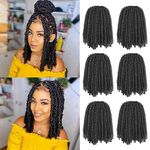 Xtrend Black Spring Twist Hair Bomb Twist Braiding Hair 6 Packs Passion Twist Hair for Butterfly Locs Crochet Braids Fluffy Twist Hair Extensions (8Inch, 1B)