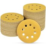 POTUINOM 110PCS 5 Inch 8 Hole Sanding Discs,Gold Round Hook and Loop Sandpaper for Random Orbital Sander(60 80 100 120 150 180 240 320 400 600 800 Mix Grit)