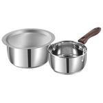 Vinod Stainless Steel Cookware Set – Saucepan (1 Litre) & Tope with Lid (1.8 Litre) | Heavy Bottom | Induction & Gas Stove Compatible | Ideal for Boiling, Heating & Cooking | 2 Year Warranty