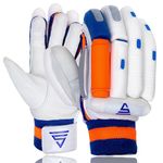 VERSANT Goat Cricket Batting Gloves (White-Orange-Blue, Men Size, Right Handed)