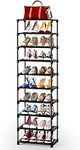 Kitsure Shoe Organizer - 10-Tier Tall Shoe Rack for Closet, Entryway, Sturdy Shoe Shelf w/Large Capacity for up to 20 Pairs, Space-Saving Narrow Shoe Rack w/Easy Assembly Fits Boots, Heels, Black