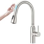 CREA Touch Sensor High Arch Kitchen Sink Mixer Tap with Pull Out Spray, Single Lever Kitchen Tap with 3 Functions 360° Swivel Extendable Spout Brushed, Stainless Steel UK Standard
