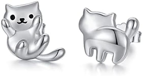 925 Sterling Silver Cat Earrings Cute Animal Kitten Stud Earrings cat Jewelry Gifts for Women Girls Hypoallergenic Earrings for Sensitive Ears, Sterling Silver, 925 sterling silver