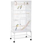 PawHut 71" Bird Cage, 3 Tier Large Parrot Cage with Wheels, Perches, Ramp, Storage Shelf, Toys for Canaries, Finches, Cockatiels, Parakeets, White