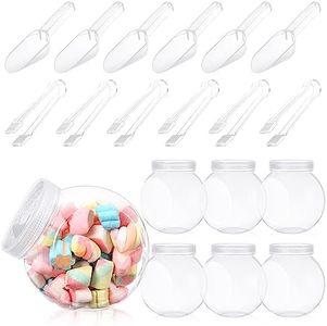 Sunnyray 6 Sets 51 oz Halloween Plastic Candy Jars for Candy Buffet Candy Bar Containers for Christmas Party with Scoops and Tongs Clear Cookie Jars with Lids for Table Buffet Sugar Party Display