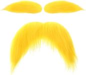 1 Set Yellow Fake Mustaches Eyebrows, Fake Beard Stick on Mustache Self Adhesive Funny Fake Mustache for Cosplay Halloween Christmas Party Favors, Perfect Novelty Accessories for Men Women Kid & Adult