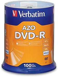 Verbatim DVD-R Blank Discs AZO Dye 4.7GB 16X Recordable Disc - 100 Pack Spindle Frustration Free Packaging