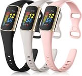 Zitel 3 Pack Silicone Bands Compatible with Fitbit Charge 5 Band for Women Men, Soft Slim Thin Sport Straps - Black/Gray/Pink