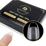 UNA GELLA Short Oval Almond Gel Nail Tips, 600Pcs Soft Gel Nail Tips Pre-file Oval Almond Nail Tips 12 Sizes Clear Fake Nails for Extension Home DIY Salon with Box