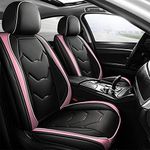 otoez Pink Car Seat Covers Full Set Universal Leather Seat Cover 5 Seat Automotive Seat Protector Compatible with Most Honda Toyota Chevy Ford Nissan Sedens, Trucks, SUVs (Black, No Pillows)