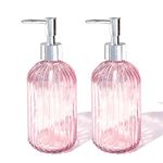 2 Pack Glass Soap Dispenser with Pump, VAKOWOO Hand Soap Dispenser 14 Oz Bathroom Storage, Refillable Dish Wash Liquid Lotion Jar for Bathroom, Countertop, Kitchen