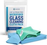 Microfiber Glass Cleaning Cloths | Streak Free Windows & Mirrors | Lint Free Towels | Car Windows Wipes | Polishing Rags | Machine Wash- Blue, Green (8 Pack)