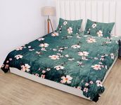 RD TREND 190 GSM Flannel Warm Bedsheets for Winter, Double Flat Size 90 x 100 Inches, 2 Pillow Covers 18 x 28 Inches (Green Floral, Double Flat)