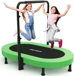 ANCHEER Trampoline, Double Mini Trampoline with Adjustable Handle - Indoor/Outdoor Rebounder for Kids & Toddlers, 56'' Safe Oval Fitness Trampoline with Bar for Home Fun