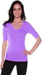 Emmalise Women's Slim Athletic Fit Vneck Tshirt Half Sleeves Top (Lavender, 3XL)