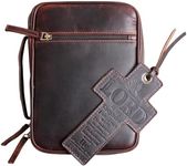 Elizo Leather Bible Cover for Men Women Bible Case Large Book Cover Zipper Church Bible Bag Carrying Case Christian Religious Gifts Bookmark Kona