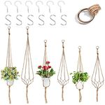 WAIZHIUA 6Pcs Macrame Plant Hangers, Jute Rope Hanging Planter Basket Flower Pot Hanging Plant Holder with 3 Hanging Hooks for Indoor Outdoor Ceiling Garden Home Decor