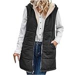 Long Gilet for Women UK Sale Clearance,Fleece Lined Ladies Outerwear Gilets and Body Warmers Quilted Winter Vest with Hood Sleeveless Down Jacket Warm Hooded Coat Puffer Jacket with Pockets