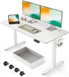 FEZIBO 55 x 24 Inches Standing Desk with Drawer, Adjustable Height Electric Stand up Desk, Sit Stand Home Office Desk, Ergonomic Workstation White Steel Frame/White Tabletop