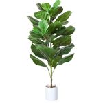 CROSOFMI Fake Plants Fiddle Leaf Fig Tree 95cm Artificial Faux Plants for Indoors and Outdoors Plastic Pot for Office Home House Party Decorations (1 PACK)