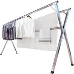 JAUREE 63 Inches Clothes Drying Rack, Stainless Steel Garment Rack Adjustable and Foldable Space Saving Laundry Drying Rack for Indoor Outdoor with 20 Windproof Hooks