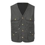 YOUTHUP Men's Multi Pocket Gilet Outdoor Fishing Vest Cotton Photography Hunting Safari Waistcoat Utility Sleeveless Jacket,Dark Green,M