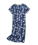 BERDITH Women's Cotton Nightgown Sleepwear Short Sleeves Ladies Nightie Soft Nightwear T-Shirt PJs Nightshirt Shirt Weekend Casual Print Sleepdress