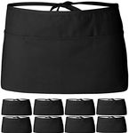 12 Pack - Black Server Waist Aprons, Waitress Half Apron