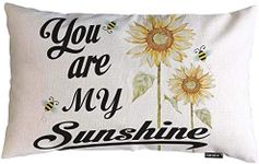 Swono Quote Throw Pillow Cover You are My Sunshine Quote with Bees and Yellow Sunflowers Cotton Linen Decorative Rectangular Pillowcase for Sofa and Bed Couch 12"X20"