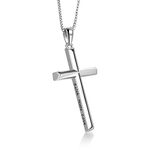 Sterling Silver Cross Necklace Religious Engraved Faith Hope Love Cross Pendant Necklace Jewelry for Women Girls Unisex (Silver sideway faith hop love cross necklace) (Silver cross necklace)