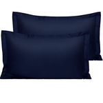 NTBAY 2 Pack 500 Thread Count 100% Egyptian Cotton Oxford Pillowcases, Super Soft and Breathable Euro King Pillow Cases | Hotel Quality Pillow Shams, 50x90 cm, Navy