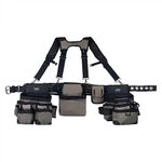 Bucket Boss Mullet Buster 3 Bag Tool Belt with Suspenders in Grey, 55135, Black, full size